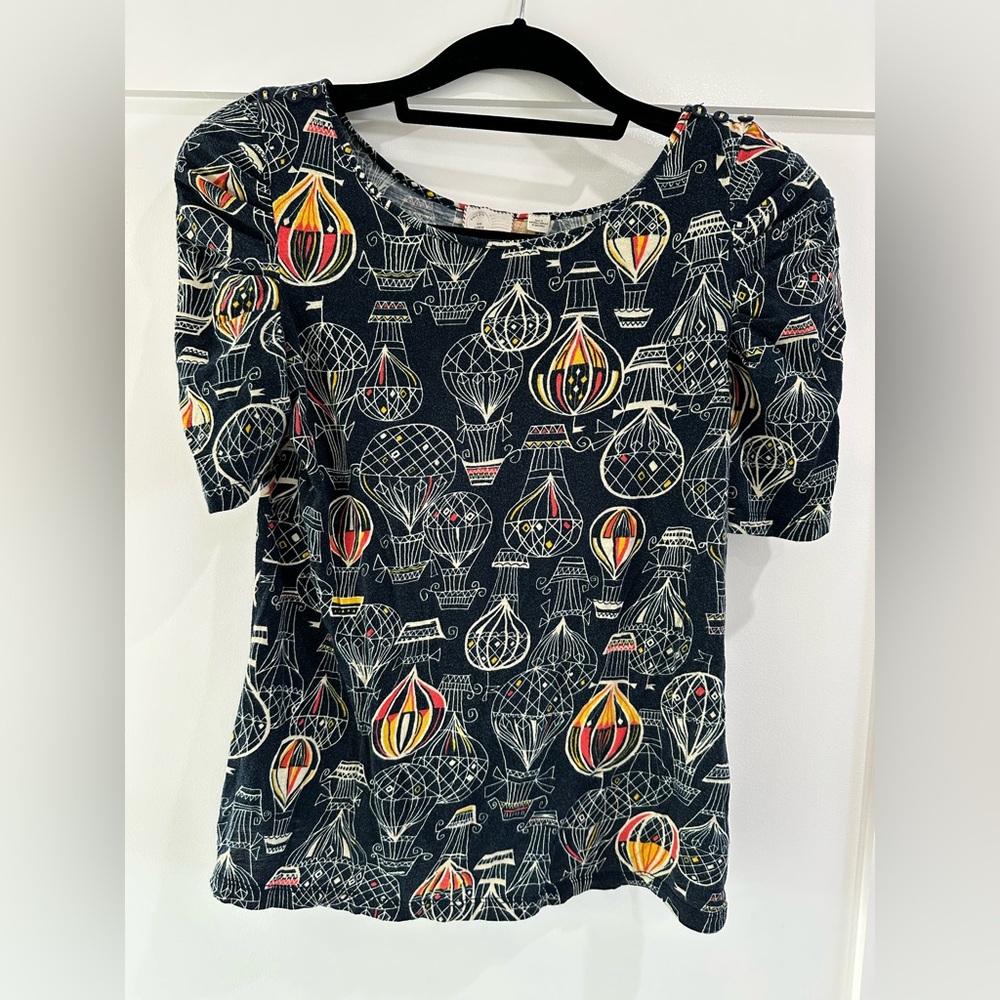 Anthropologie Navy Balloon Print Short Sleeve Top